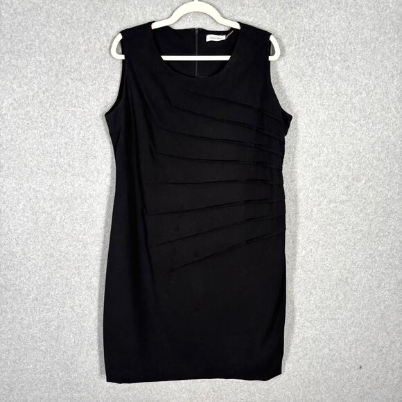 Calvin‎ Klein Dress 16 Knee Starburst Pintuck Secretary Career Church Capsule - Picture 1 of 13